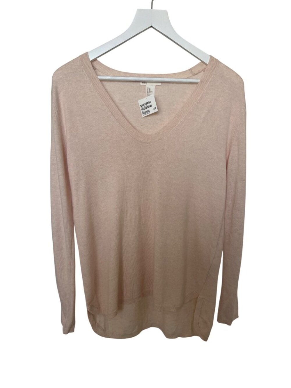 H&M Light Pink V-Neck Sweater High-Low Hem